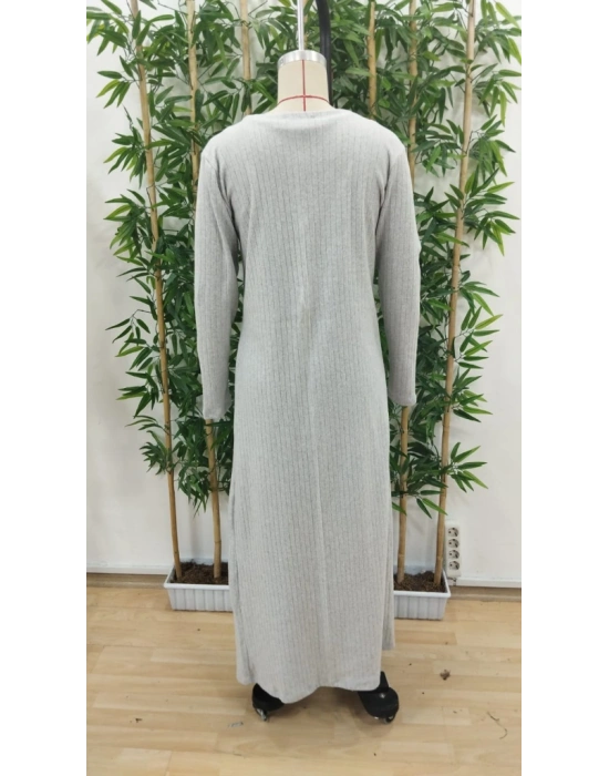 Kadın Yuvarlak Yaka Askılı Krop Bluz Yüksek Bel Tayt Ve Uzun Hırka şardonlu Kaşkorse üçlü Takım