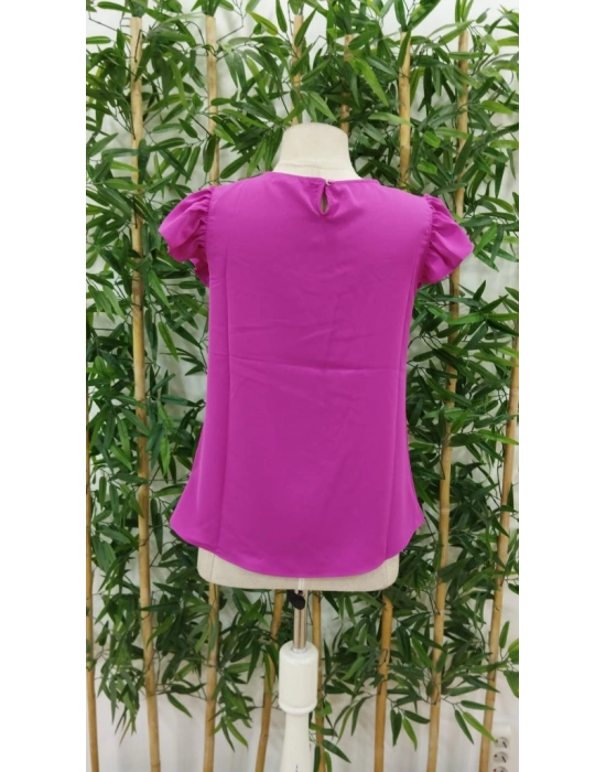 Kadın Yuvarlak Yaka Kolları Fırfırlı Krep Bluz