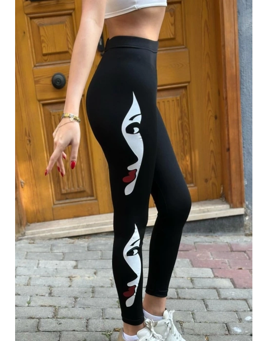 Kadın Yüz Baskılı Dalgıç Kumaş Tayt