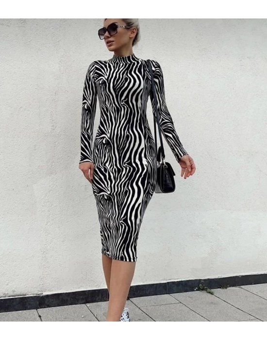 Kadın Zebra Desen üet Kumaş Fırsat ürün Midi Boy Elbise