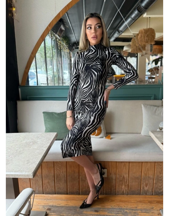 Kadın Zebra Desen üet Kumaş Fırsat ürün Midi Boy Elbise