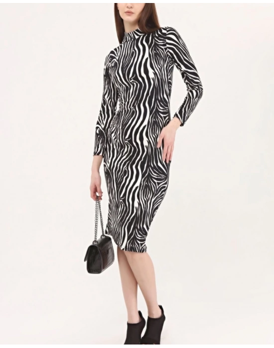 Kadın Zebra Desen üet Kumaş Fırsat ürün Midi Boy Elbise
