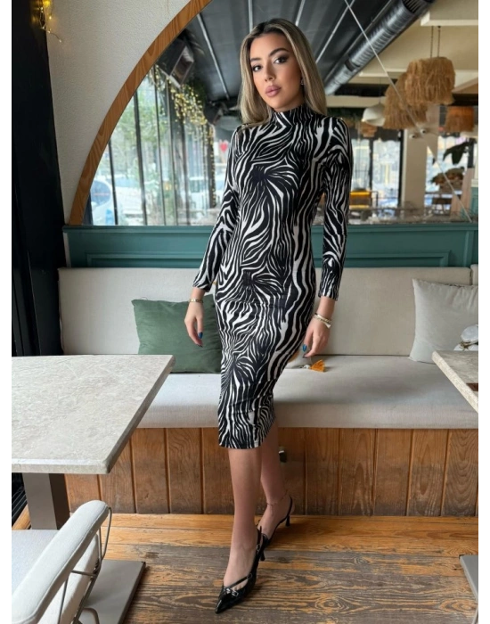 Kadın Zebra Desen üet Kumaş Fırsat ürün Midi Boy Elbise
