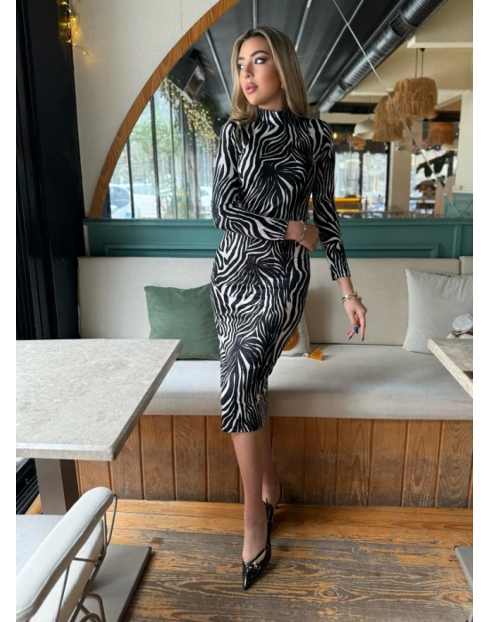 Kadın Zebra Desen üet Kumaş Fırsat ürün Midi Boy Elbise