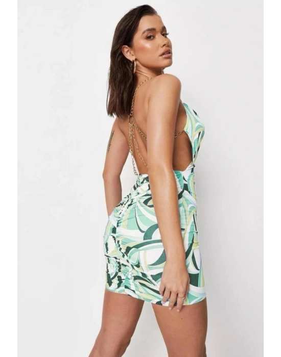 Kadın Zincir Detay Sırt Dekolteli Büzgü Detay Fırsat ürün ini Elbise