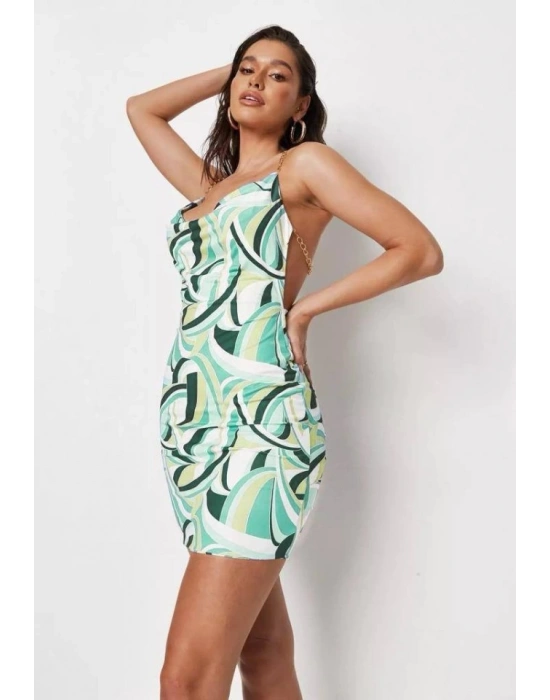 Kadın Zincir Detay Sırt Dekolteli Büzgü Detay Fırsat ürün ini Elbise