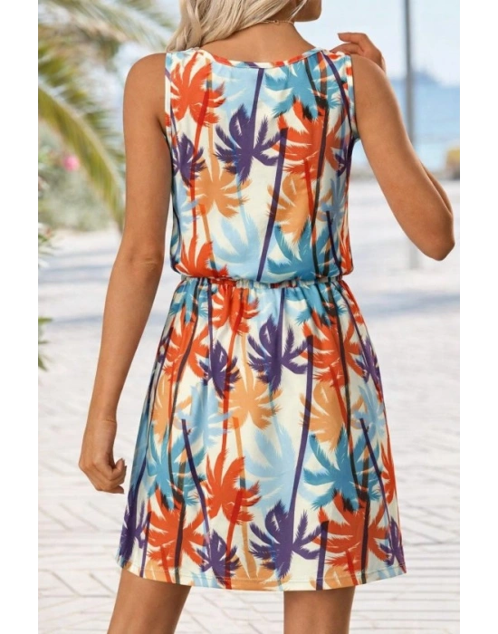 Kadını Askılı V Yakalı Duğme Detaylı Desenli Kısa Süprem Elbise