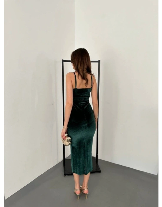 Kadınomuz Askılı ırt Dekolteli Yırtmaç Detay idi Boy Elbise Yırtmaç Detay idi Boy Elbise