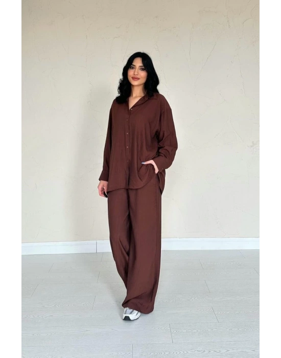 Kahverengi Alice Gömlek Ve Bol Kesim Pantolon Takım