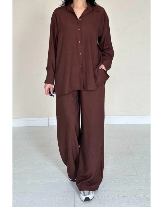 Kahverengi Alice Gömlek Ve Bol Kesim Pantolon Takım