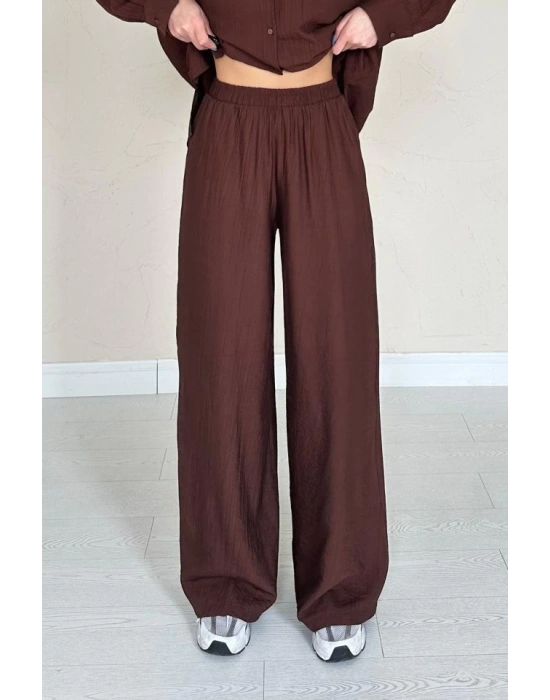 Kahverengi Alice Gömlek Ve Bol Kesim Pantolon Takım