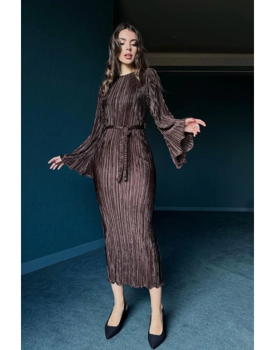 Kahverengi İspanyol Kol Piliseli Elbise