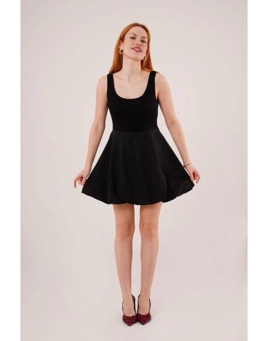 Kalın Askılı Balon Etek iyah ini Elbise