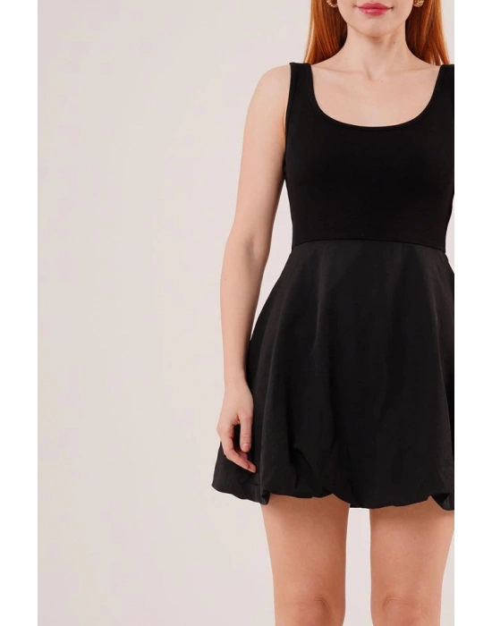 Kalın Askılı Balon Etek iyah ini Elbise