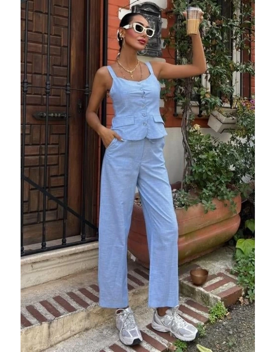 Kalın Askılı Bluz Pantolon Keten Takım 10187