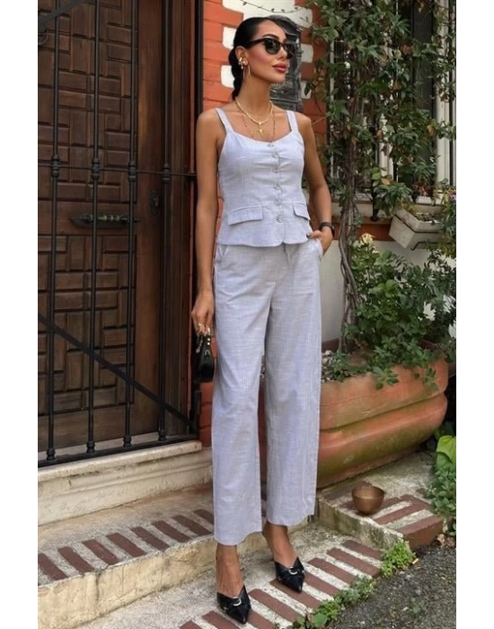 Kalın Askılı Bluz Pantolon Keten Takım 10187