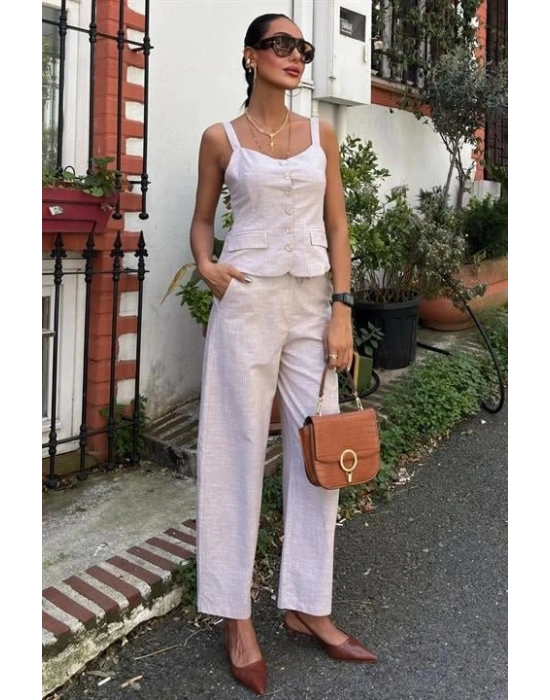 Kalın Askılı Bluz Pantolon Keten Takım 10187