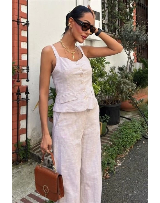 Kalın Askılı Bluz Pantolon Keten Takım 10187