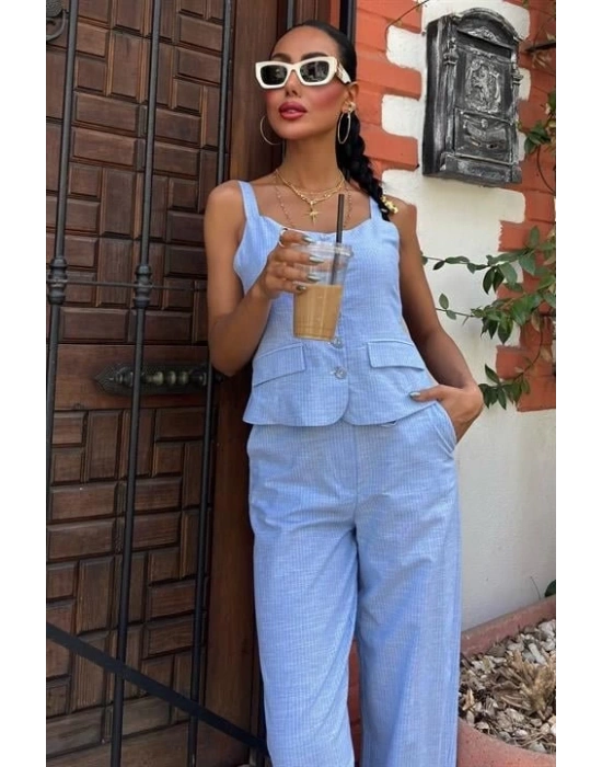 Kalın Askılı Bluz Pantolon Keten Takım 10187