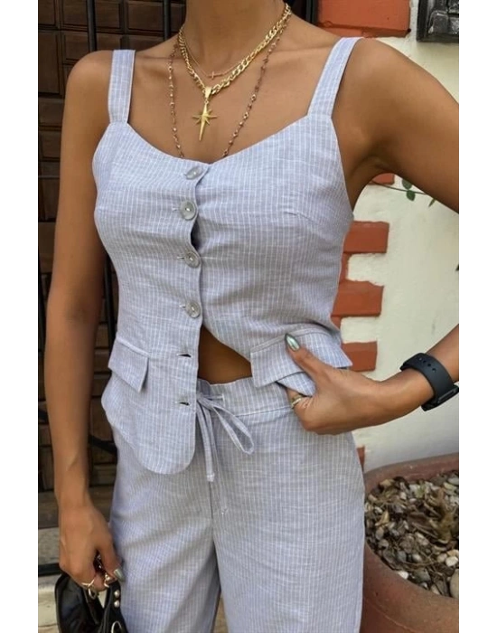 Kalın Askılı Bluz Pantolon Keten Takım 10187