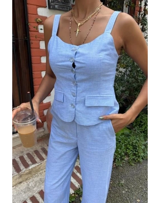 Kalın Askılı Bluz Pantolon Keten Takım 10187