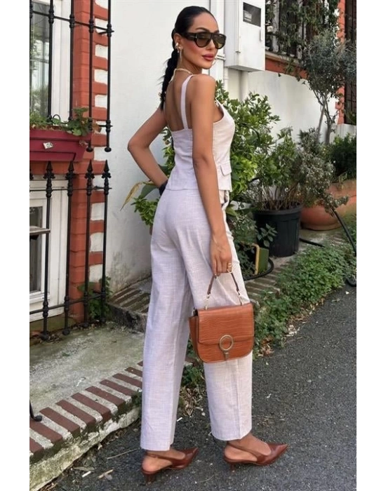 Kalın Askılı Bluz Pantolon Keten Takım 10187