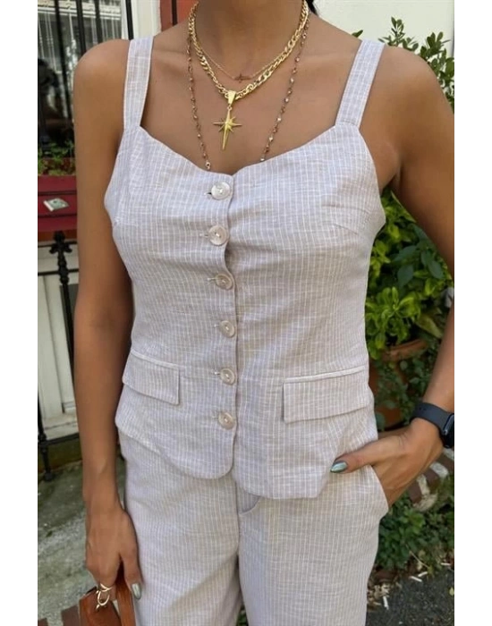 Kalın Askılı Bluz Pantolon Keten Takım 10187