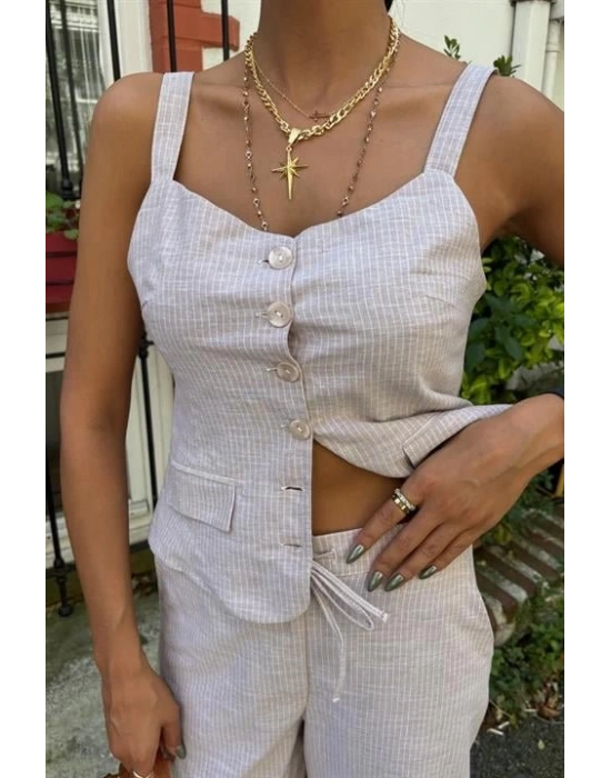 Kalın Askılı Bluz Pantolon Keten Takım 10187