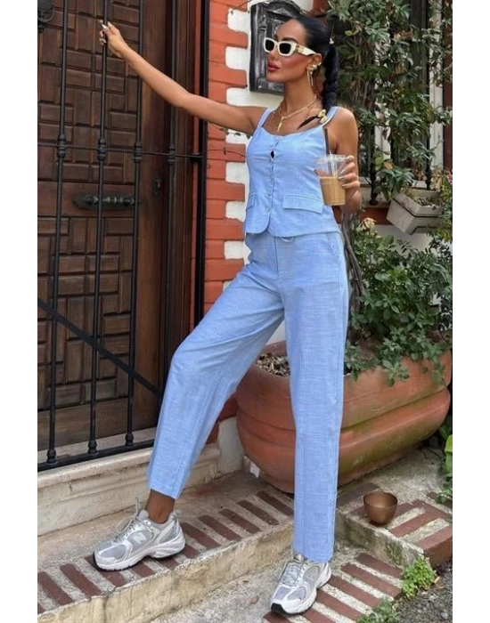 Kalın Askılı Bluz Pantolon Keten Takım 10187