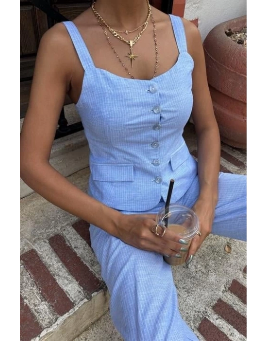 Kalın Askılı Bluz Pantolon Keten Takım 10187