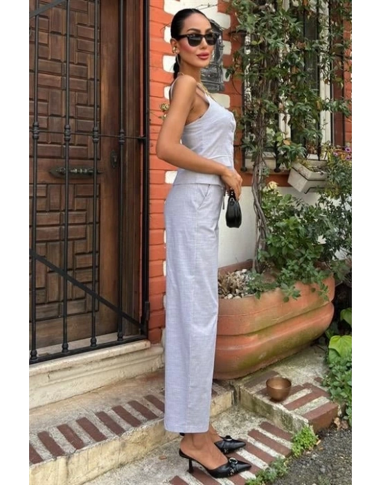 Kalın Askılı Bluz Pantolon Keten Takım 10187