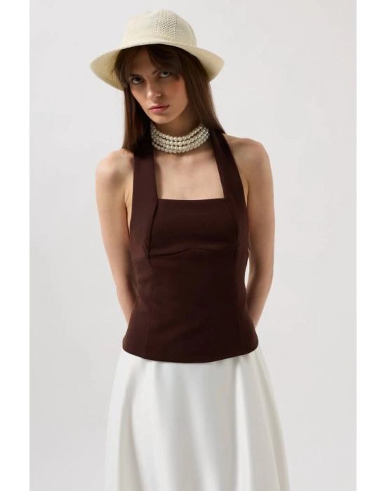 Kalın Askılı Crop Bluz