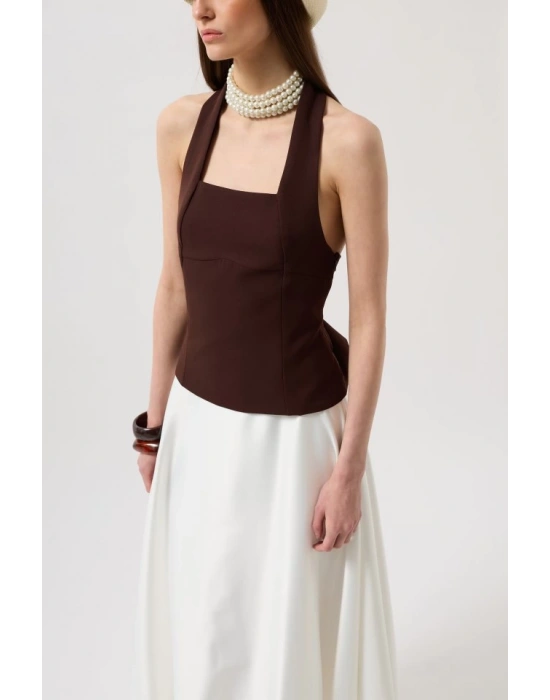 Kalın Askılı Crop Bluz