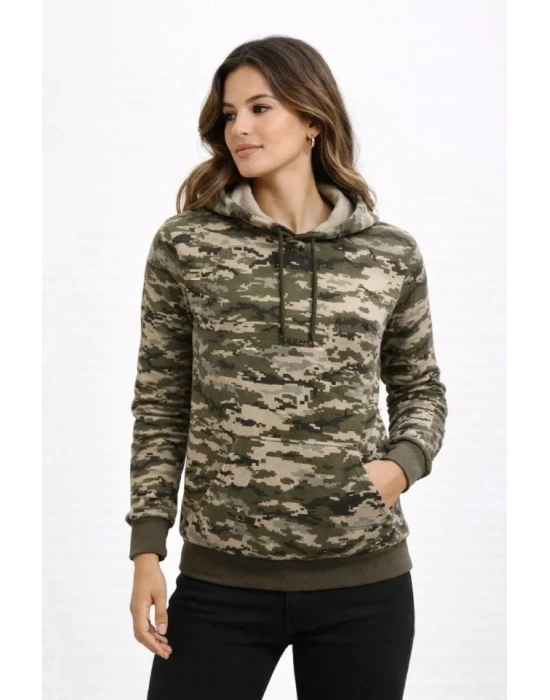 Kamuflaj Desenli 2 İplik 4 evsim Kapüşonlu Kanguru Cepli Hoodie weatshirt  Kamuflaj