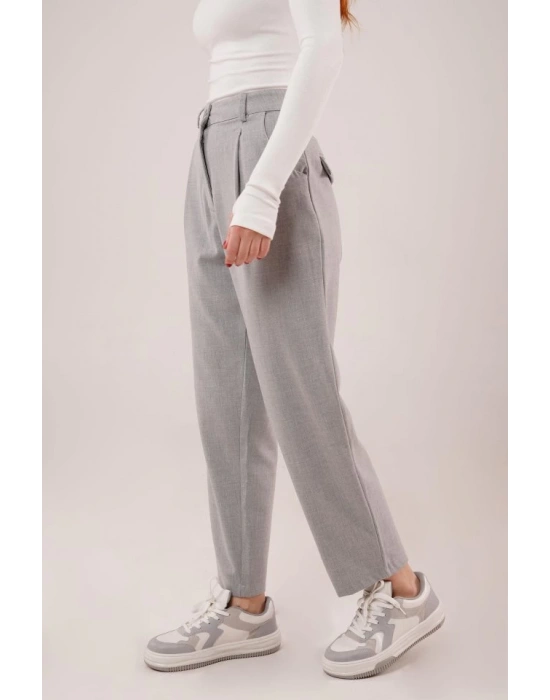 Kapama Cep Detaylı Gri Pantolon