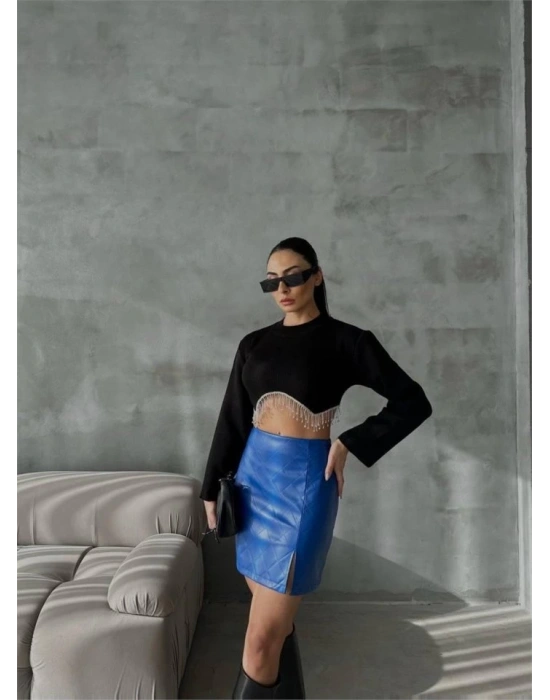 KAPİTONE DERİ ETEK YIRTMAÇI  aks