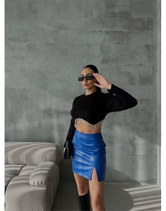 KAPİTONE DERİ ETEK YIRTMAÇI  aks