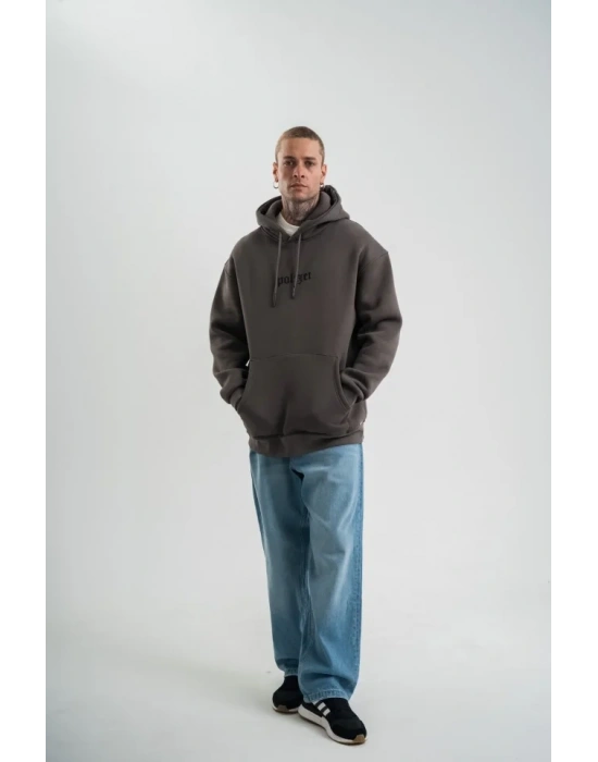 Kapşonlu Double Oversize Dijital Patchli weathirt  Füme