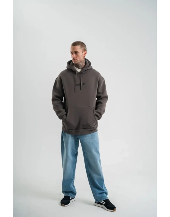 Kapşonlu Double Oversize Dijital Patchli weathirt  Füme