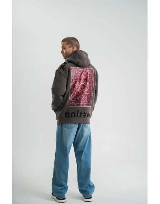 Kapşonlu Double Oversize Dijital Patchli weathirt  Füme