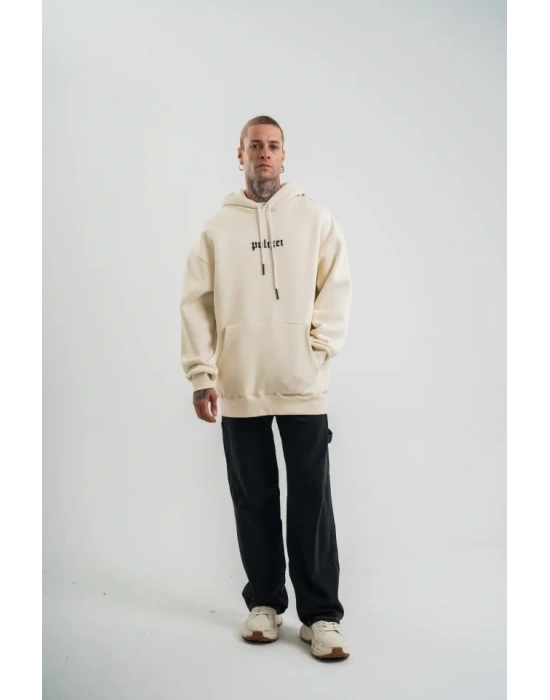 Kapşonlu Double Oversize Dijital Patchli weathirt  Krem