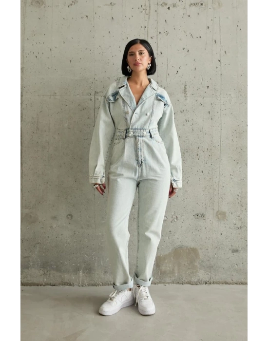 Kar Yıkama Blue Denim Tulum