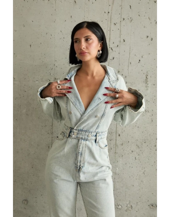 Kar Yıkama Blue Denim Tulum