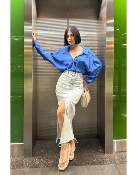 Kar Yıkama Yırtmaçlı Kot Etek