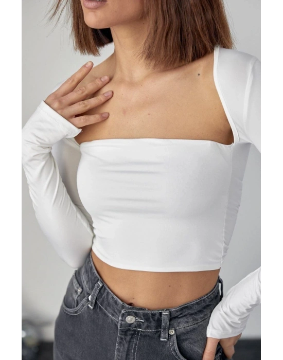 Kara Yaka Uzun Kollu Crop  Beyaz