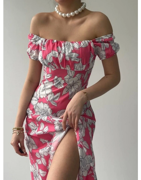 Kare Yaka Çiçekli Elbise