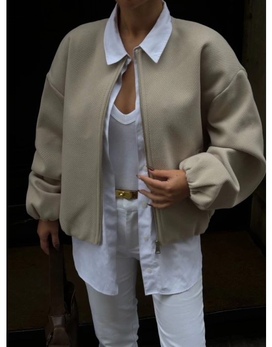 Kaşe Kaşmir Fermuarlı CEKET  Bej