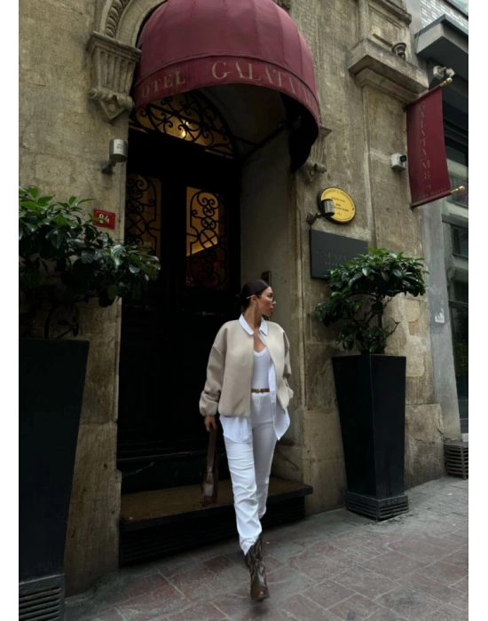 Kaşe Kaşmir Fermuarlı CEKET  Bej