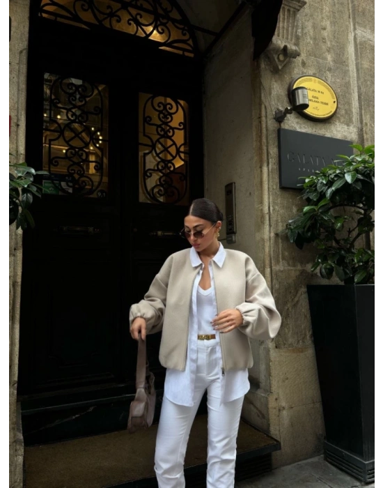 Kaşe Kaşmir Fermuarlı CEKET  Bej