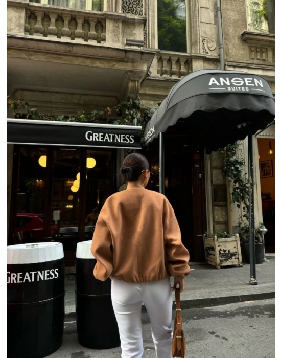 Kaşe Kaşmir Fermuarlı CEKET  Kahve